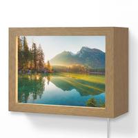 WANDLEUCHTE See - Wald - Berge - Natur - Sonne - Landschaft 20x15 cm - Grün, Holzwerkstoff (20/15/8cm) - OnlyWow