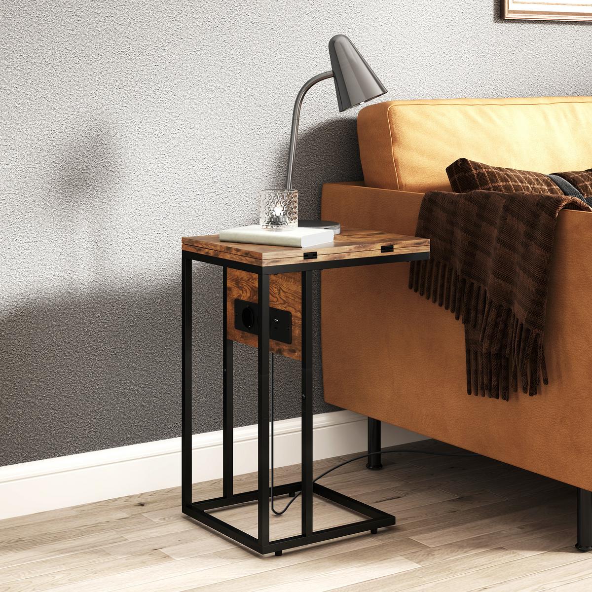BEISTELLTISCH MDF Metall Rustikal-Braun - Schwarz/Braun, Holzwerkstoff/Metall (39/29/57cm) - HOMCOM