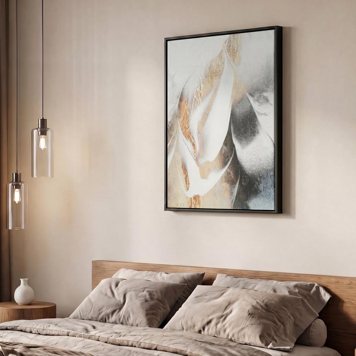 LEINWAND Bilder mit Rahmen - Luxus - Abstrakt - Gold - Weiß - 60x80 - Goldfarben, Textil (60/80cm) - MuchoWow