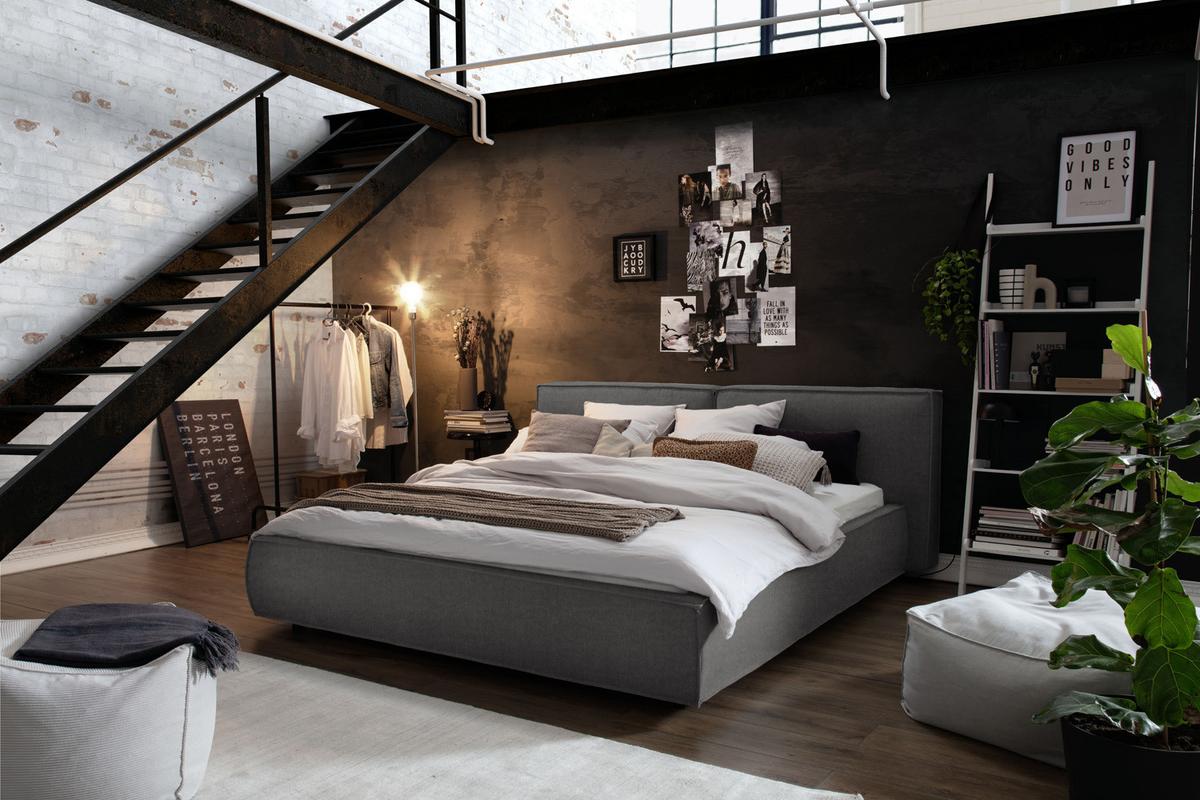 POLSTERBETT CARLO Anthrazit Flachgewebe - Anthrazit, Textil (140/200cm) - KAWOLA