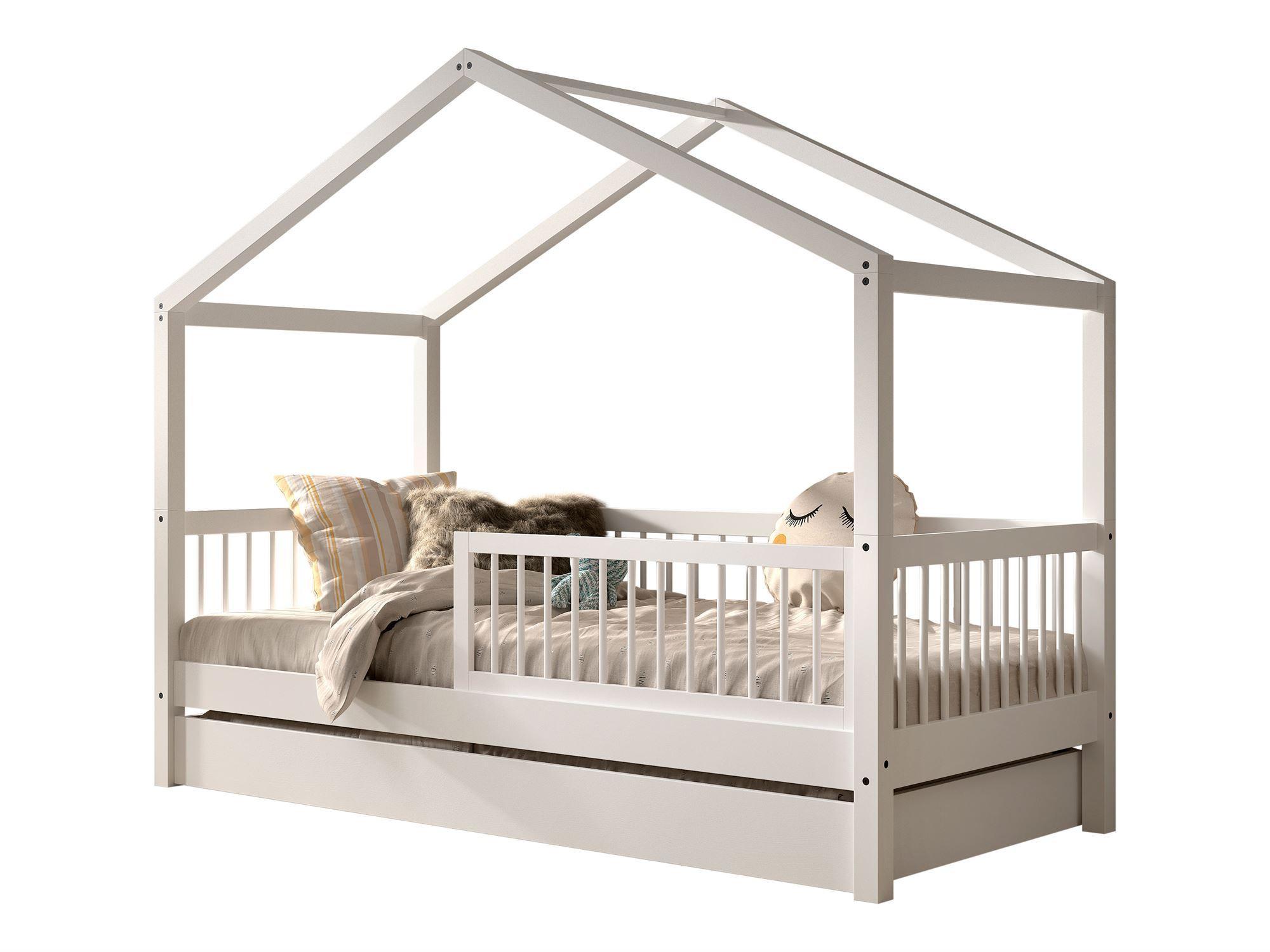 HAUSBETT 90x200 Keeley Buche Weiß Holz Schublade Dach Komfort - Weiß, Holz (90/200cm) - 58aufmkessel