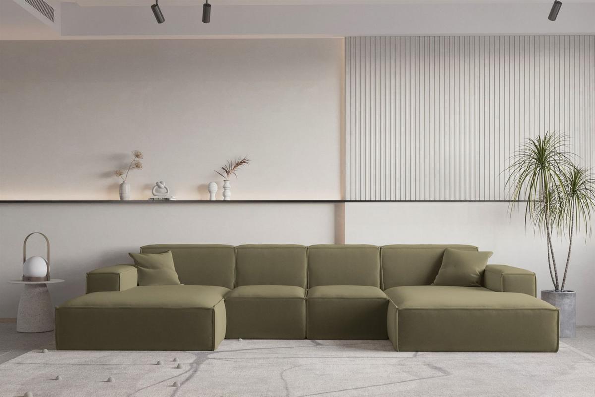 WOHNLANDSCHAFT Celes Premium Xs Opera - Olivgrün, Holzwerkstoff/Textil (342/73/165cm) - Fun Möbel
