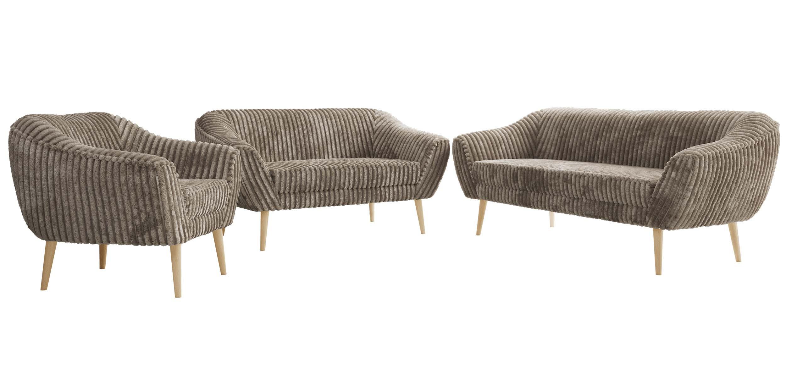 SITZGARNITUR PIRS 3+2+1 - Hellbraun Cord - Holzbeine - Hellbraun/Buchefarben, Holzwerkstoff/Textil (180/75/74cm) - MKS