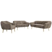 SITZGARNITUR PIRS 3+2+1 - Hellbraun Cord - Holzbeine - Hellbraun/Buchefarben, Holzwerkstoff/Textil (180/75/74cm) - MKS