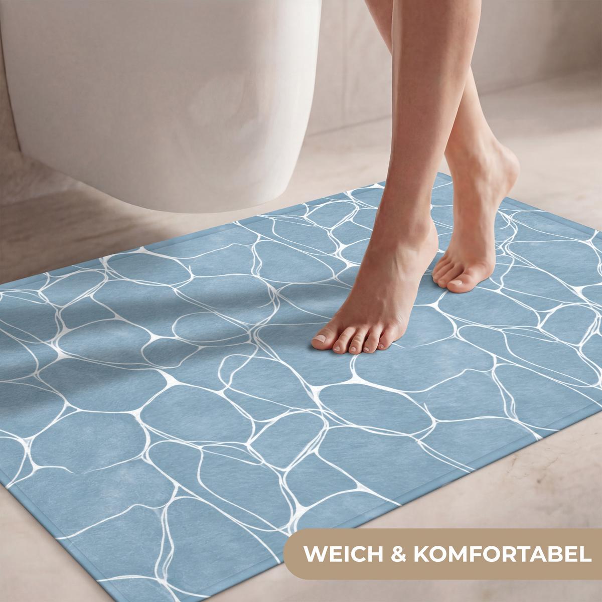 WC-VORLEGER Organisch - Muster - Blau Toilettenteppich 90x60 cm - Hellblau, Textil (90/1cm) - OnlyWow