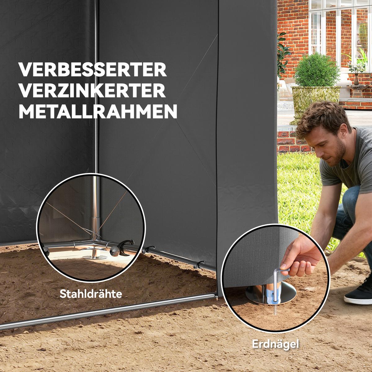 ZELTGARAGE 2,5x1,8 m Wasserdicht Garagenzelt mit aufrollbarer Reißverschlusstür - Dunkelgrau, Metall (180/202/247cm) - Outsunny