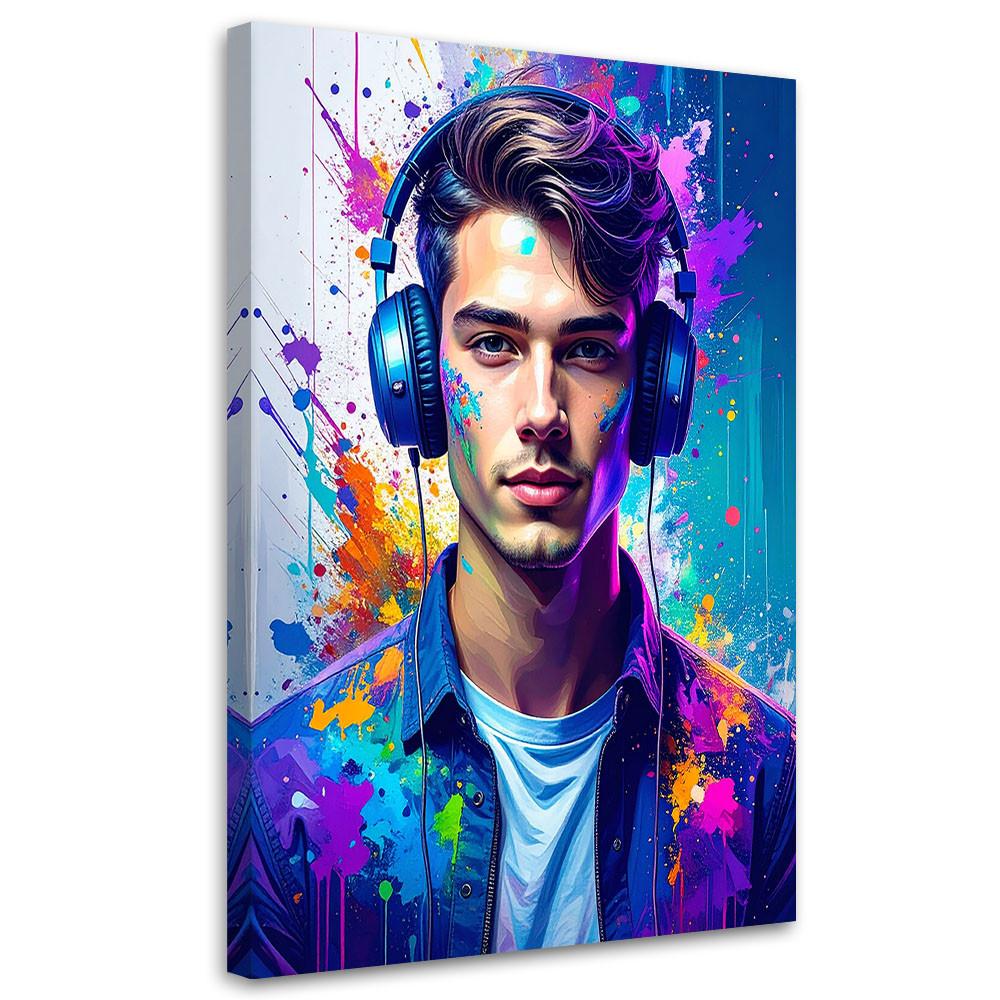 LEINWANDBILD DJ Musik Trendiger Mann 70x100cm - Multicolor, Textil (70/100cm) - Feeby