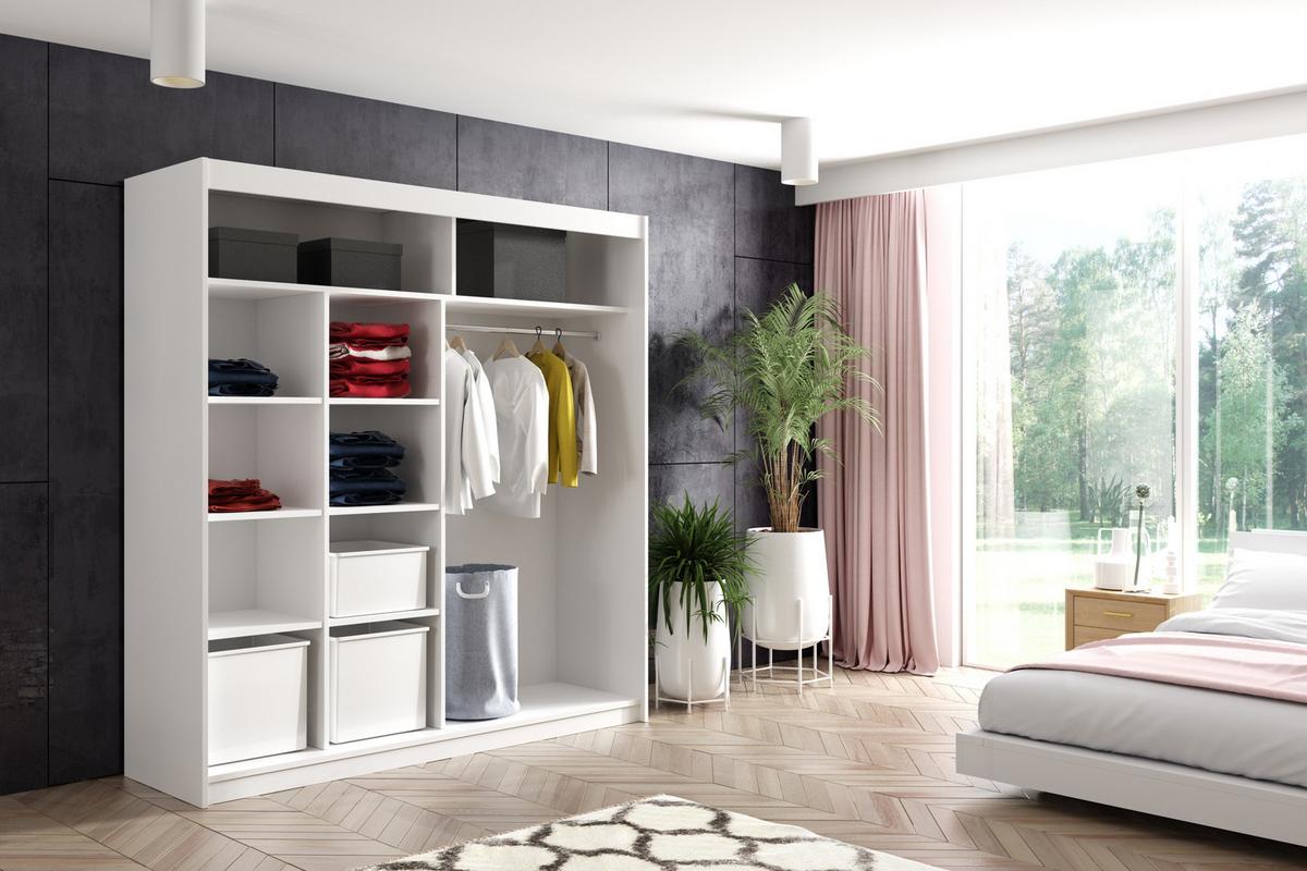 KLEIDERSCHRANK mit Spiegel-Schiebetüren und Aluminium-Leisten, LED-Beleuchtung - VIVONA - 200 cm Schwarz - Schwarz, Holzwerkstoff (120/216/61cm) - ALTDECOR