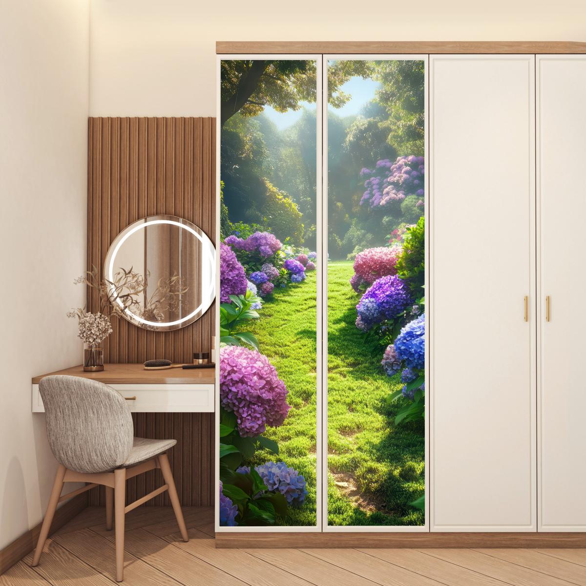 TÜRAUFKLEBER Natur - Hortensie - Blumen - Grün 90x235 cm - Türtapete - Hellgrün, Kunststoff (90/0.1cm) - MuchoWow