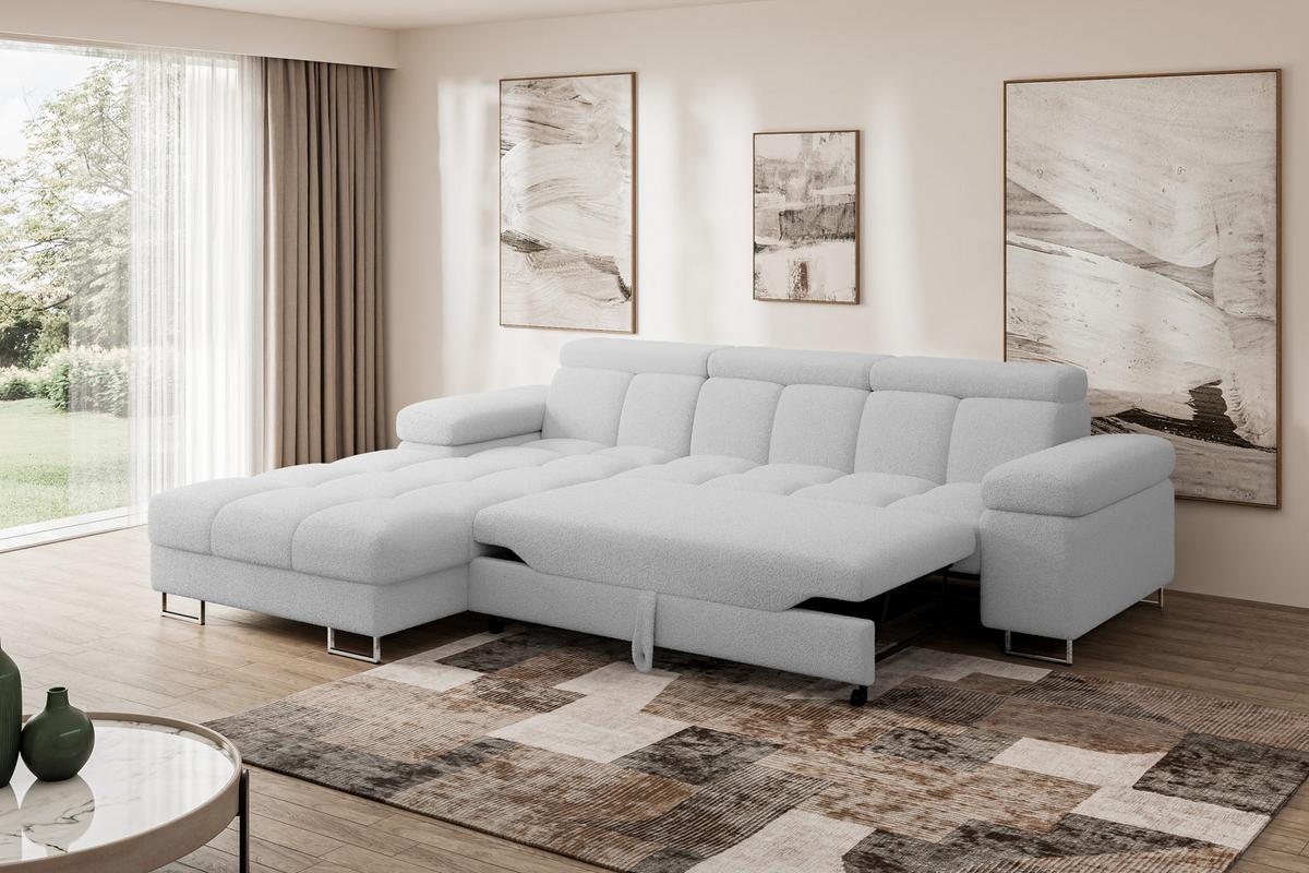 ECKSOFA mit Schlaffunktion Ottomane Links 271x203x79 Hellgrau Bouclé - Edelstahlfarben, Holzwerkstoff/Textil (271/203cm) - ALTDECOR