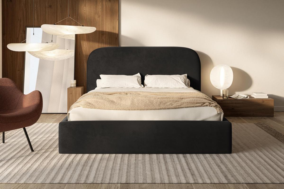 BETT 200x200 - Polsterbett mit Bettkasten und Metallrahmen - Modern Betten - Amor-Samtstoff - Kollektion Verona - Schwarz - Schwarz, Holz/Textil (200/200cm) - Alpi-Möbel