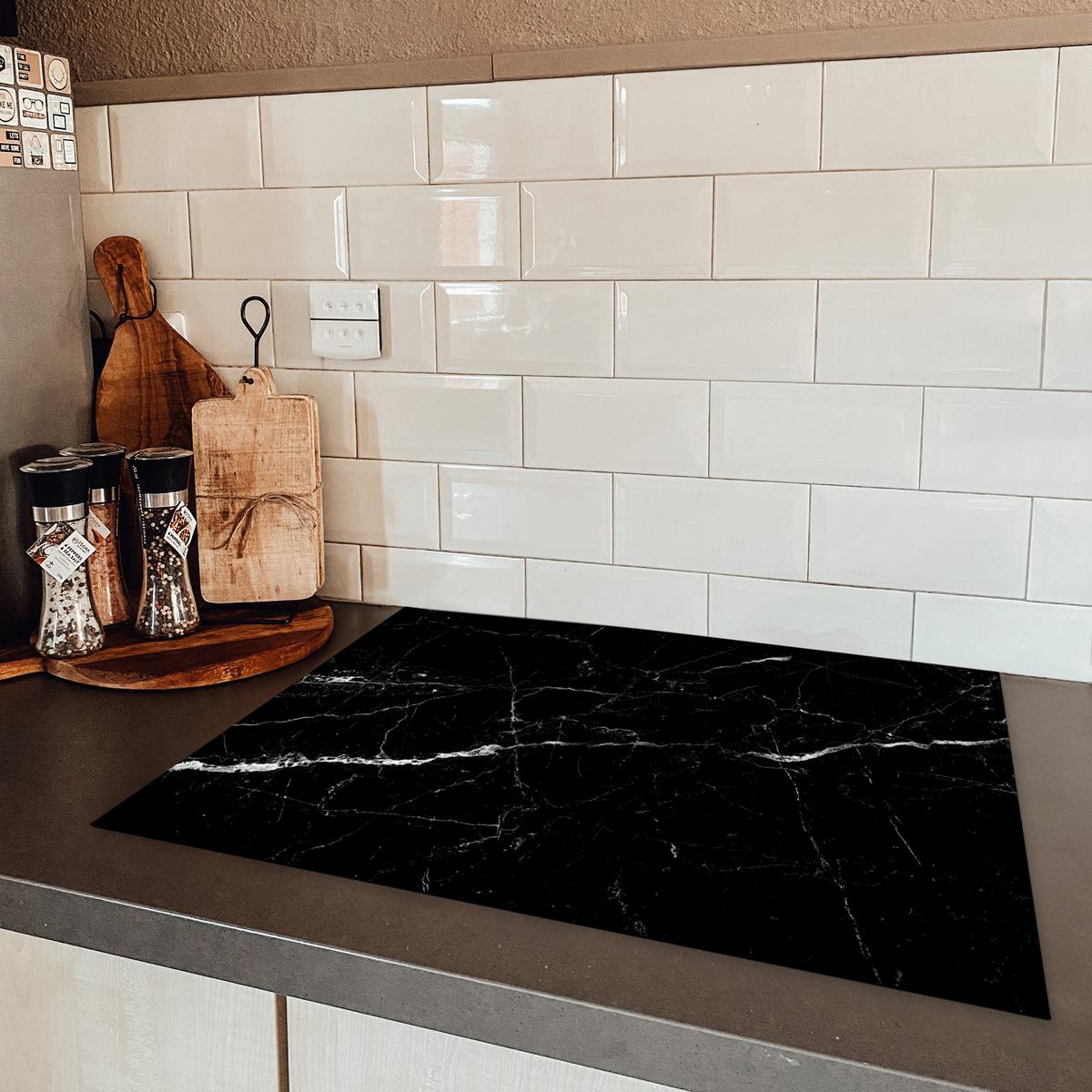 HERDABDECKPLATTE Marmoroptik - Schwarz - Luxus Induktionsmatte 71x52 cm - Grau, Kunststoff (71/52/0.2cm) - MuchoWow