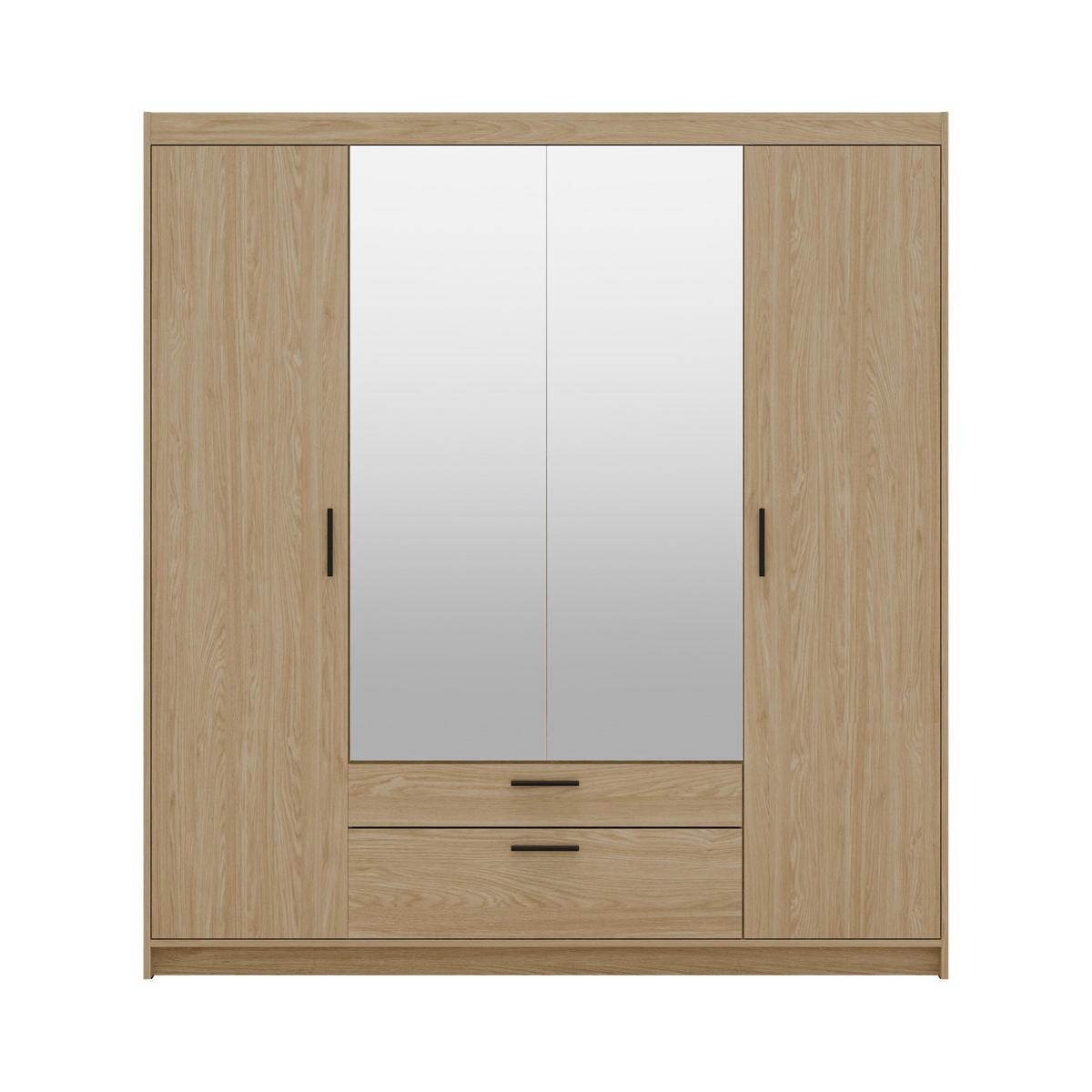 KLEIDERSCHRANK Storicos Geölte Eiche 176,3/190,5/53 cm - 4T2S Modern mit Schubladen und Spiegel - Eichefarben, Holzwerkstoff/Kunststoff (176.4/190.6/53cm) - AX Living