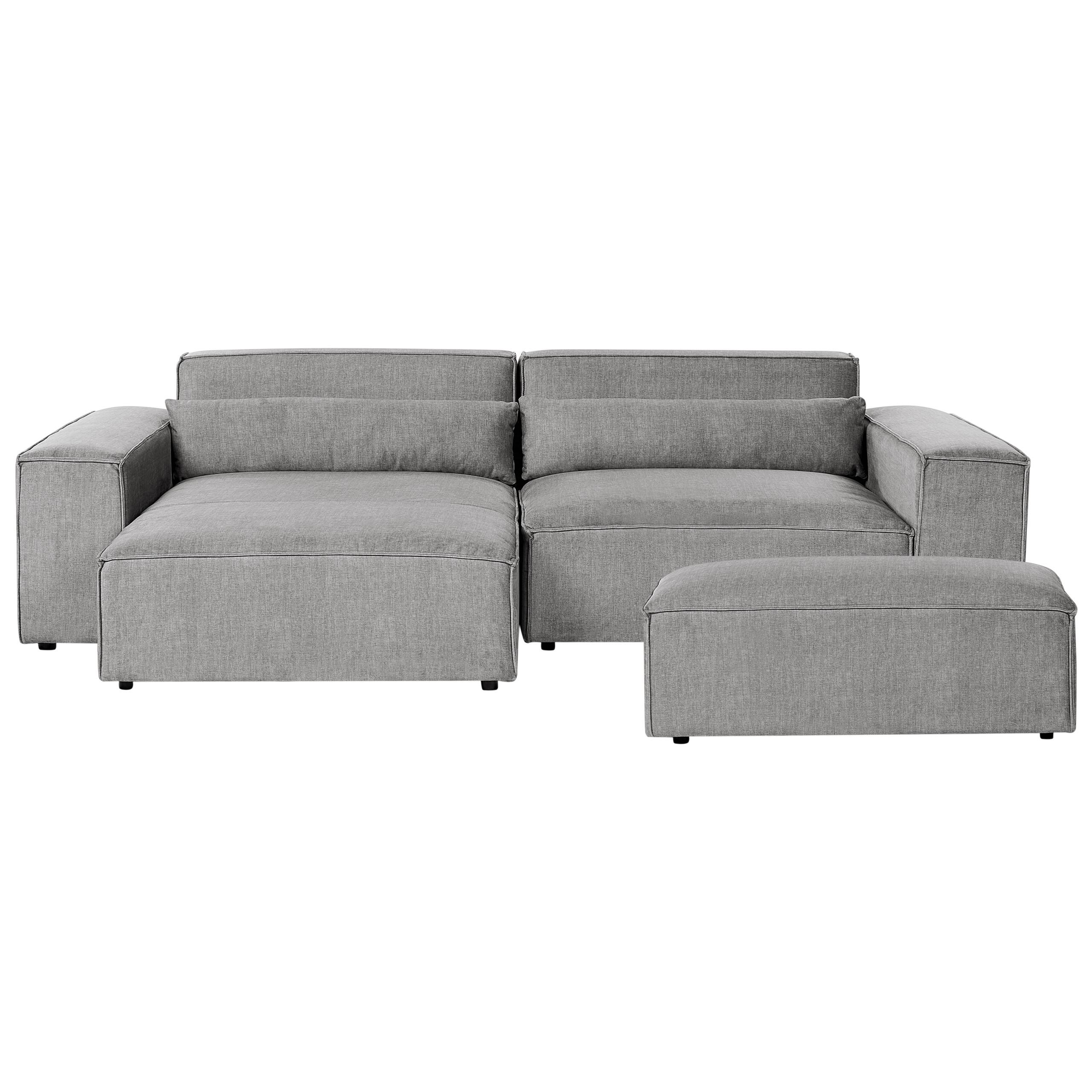 ECKSOFA Modul 3-Sitzer rechtsseitig Grau Stoff mit Ottomane Hellnar - Grau, Textil (262/176cm) - Beliani