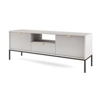 LOWBOARD Eternas 2T 1S Grau 154/56/39 cm – schwarze Füße, mit geriffelten Fronten und offener Ablage - Schwarz/Grau, Holzwerkstoff (154/56/39cm) - AX Living