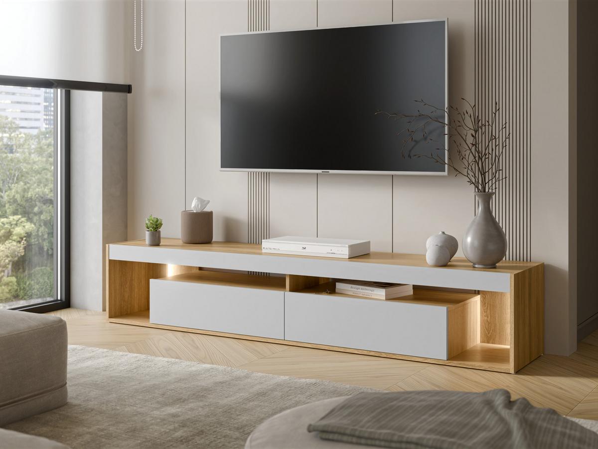 TV-LOWBOARD Fiore 200 2D - Eichefarben/Schwarz, Holzwerkstoff/Kunststoff (200/38/39cm) - MIRJAN24