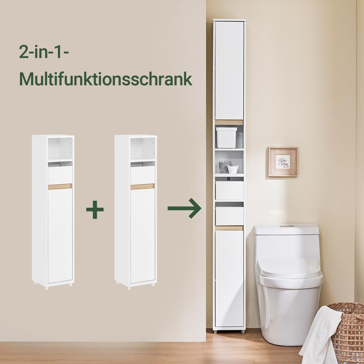 TOILETTENSCHRANK, Badschrank schmal, 20x96x20cm, Weiß - Weiß, Holzwerkstoff (20/96/20cm) - SoBuy