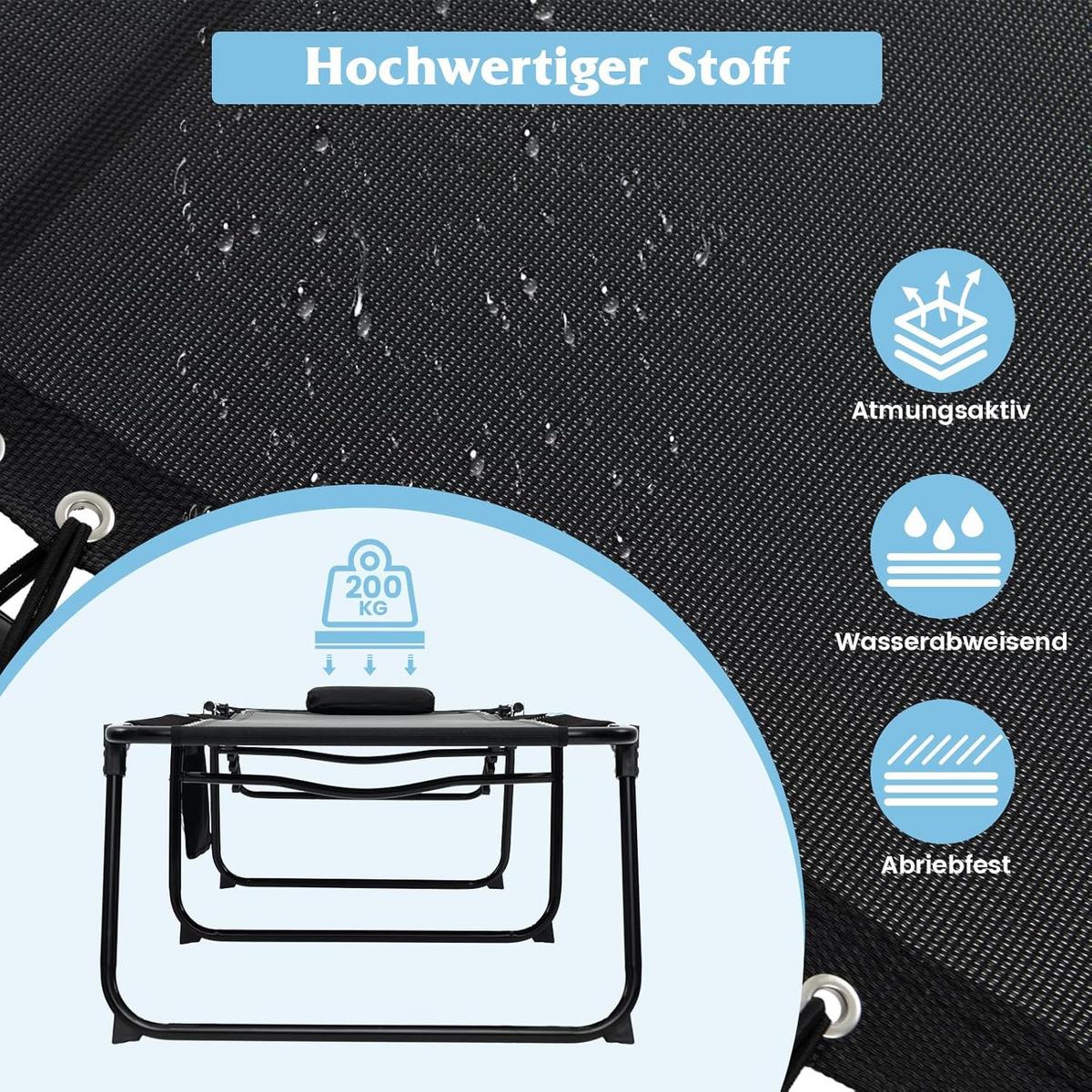 GARTENLIEGE Schwarz - Schwarz, Metall (188/86/69cm) - COSTWAY