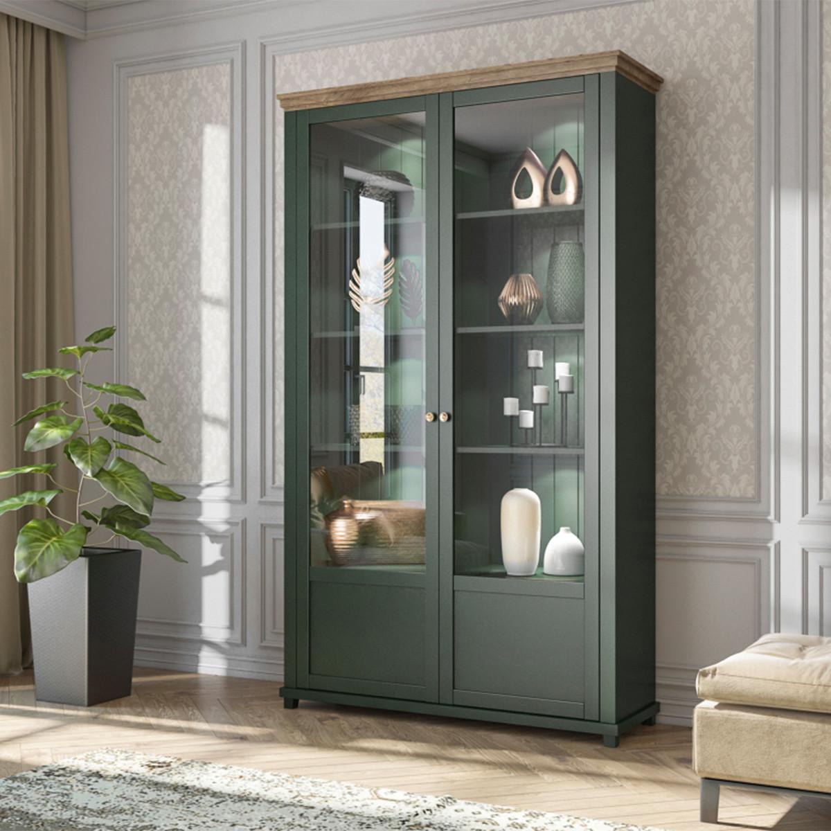 GESCHIRRSCHRANK Martin Grün und Holz - Grün, Holzwerkstoff (126/200/42cm) - Petits-meubles