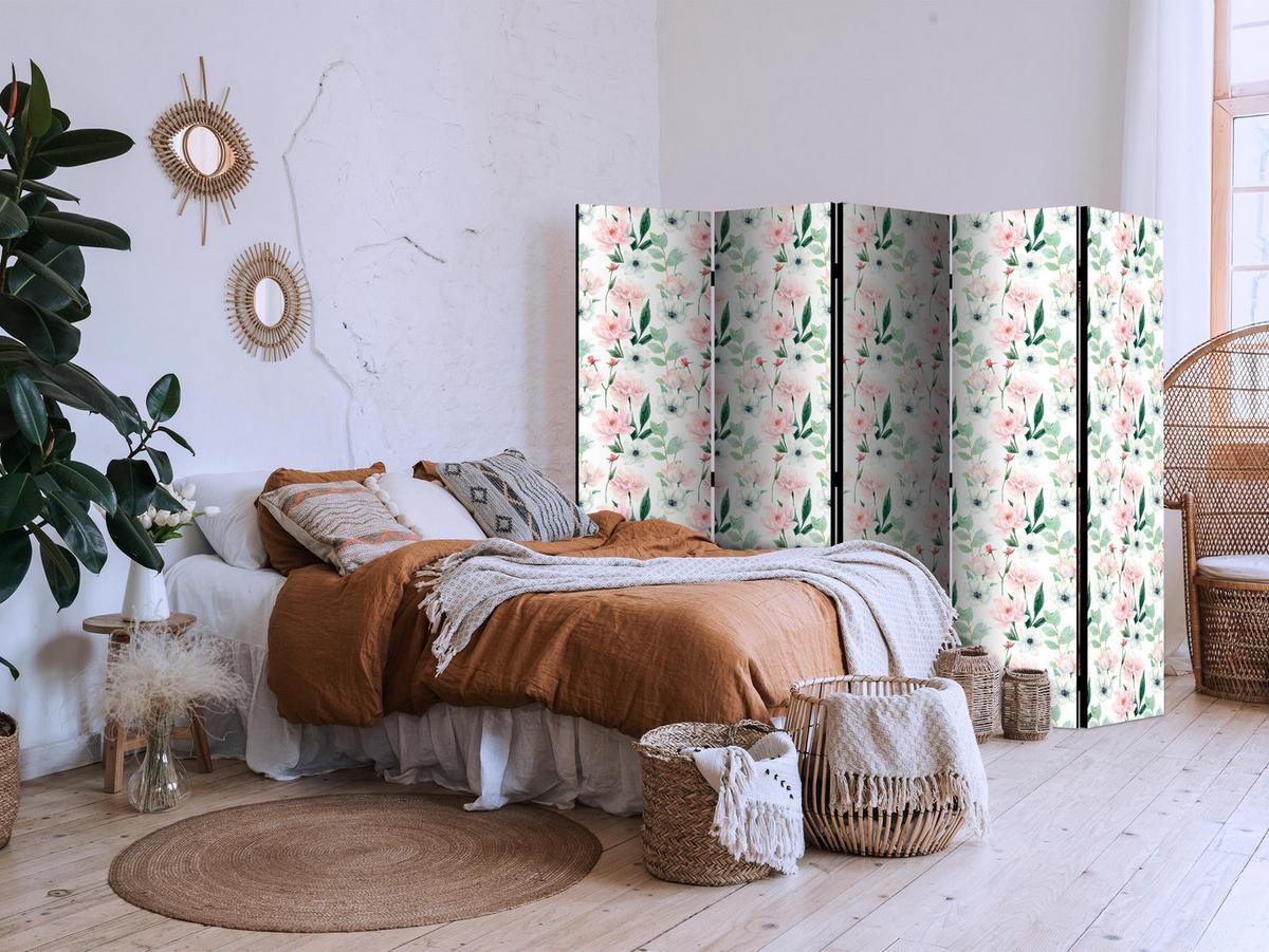 PARAVENT Akustik 5-tlg 225x172 cm Pfingstrosen Blumen - Multicolor, Holz/Textil (225/172/3cm) - Muralo