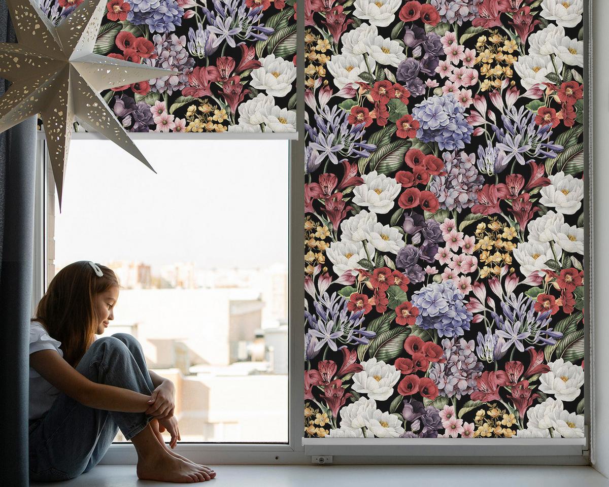 INNENROLLO - Fensterrollo - Rollo - 130x140 cm - Bunte Blumen - Blau, Kunststoff (130/140/0.5cm) - TULUP