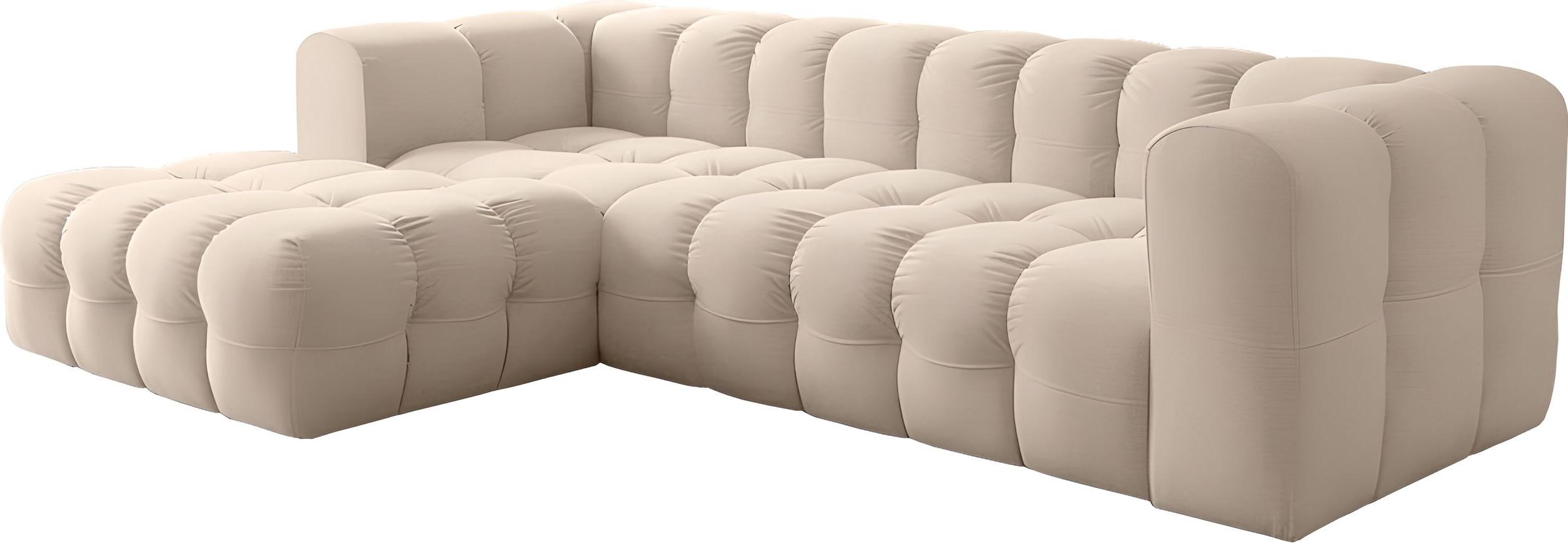 ECKSOFA Mochi L-Form 5-Sitzer Links, Samt, Beige 290/75/193 cm - Ecru/Schwarz, Kunststoff/Textil (290/193cm) - WFL GROUP