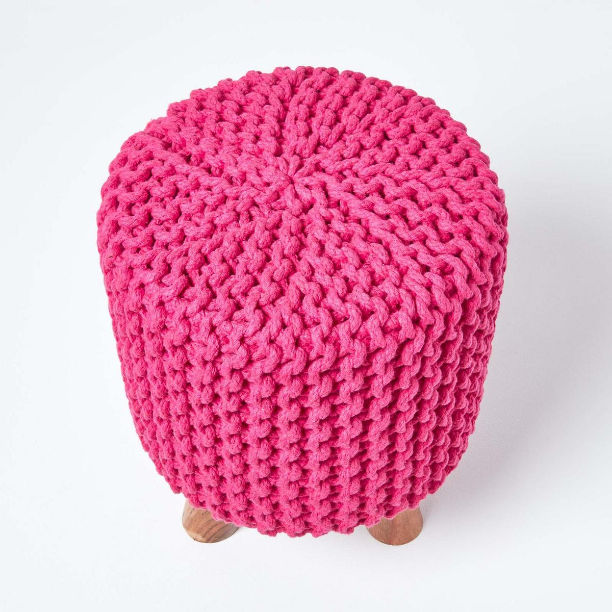 STRICK-HOCKER pink, Dreibein 32/32/42 cm - Pink, Textil (32/42/32cm) - Homescapes
