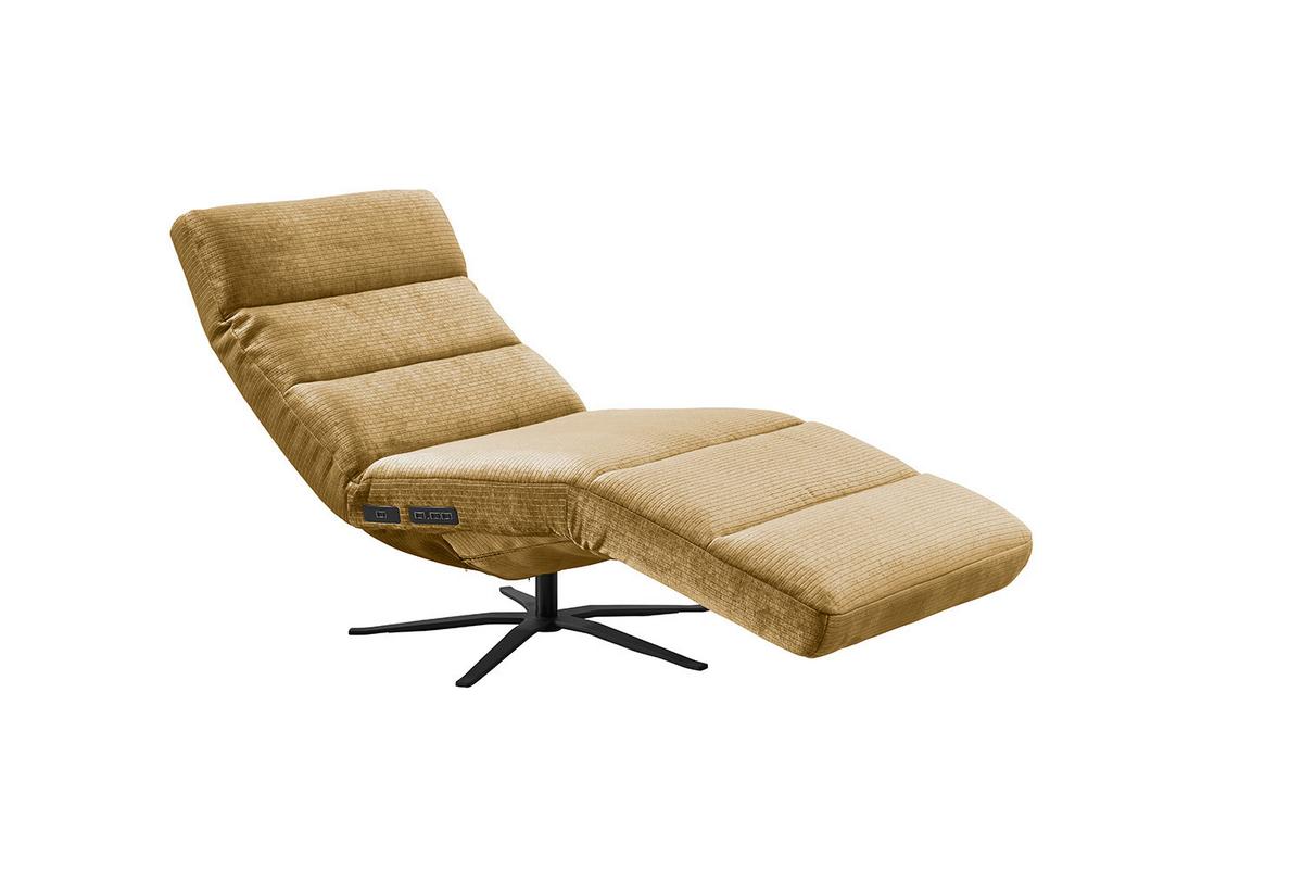 RELAXLIEGE ALINA Gelb Cord Relaxfunktion, Drehbar (360°) - Gelb/Schwarz, Textil/Metall (82/115/156cm) - KAWOLA