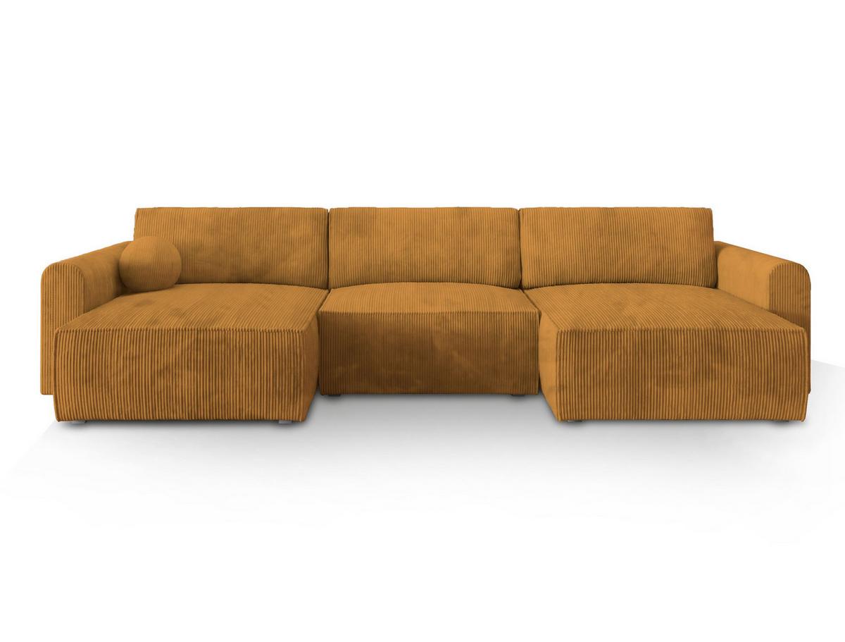 WOHNLANDSCHAFT FENTO P Gelb Kordstoff mit Schlaffunktion - Gelb/Grau, Holz/Kunststoff (347/90/148cm) - MASSENO