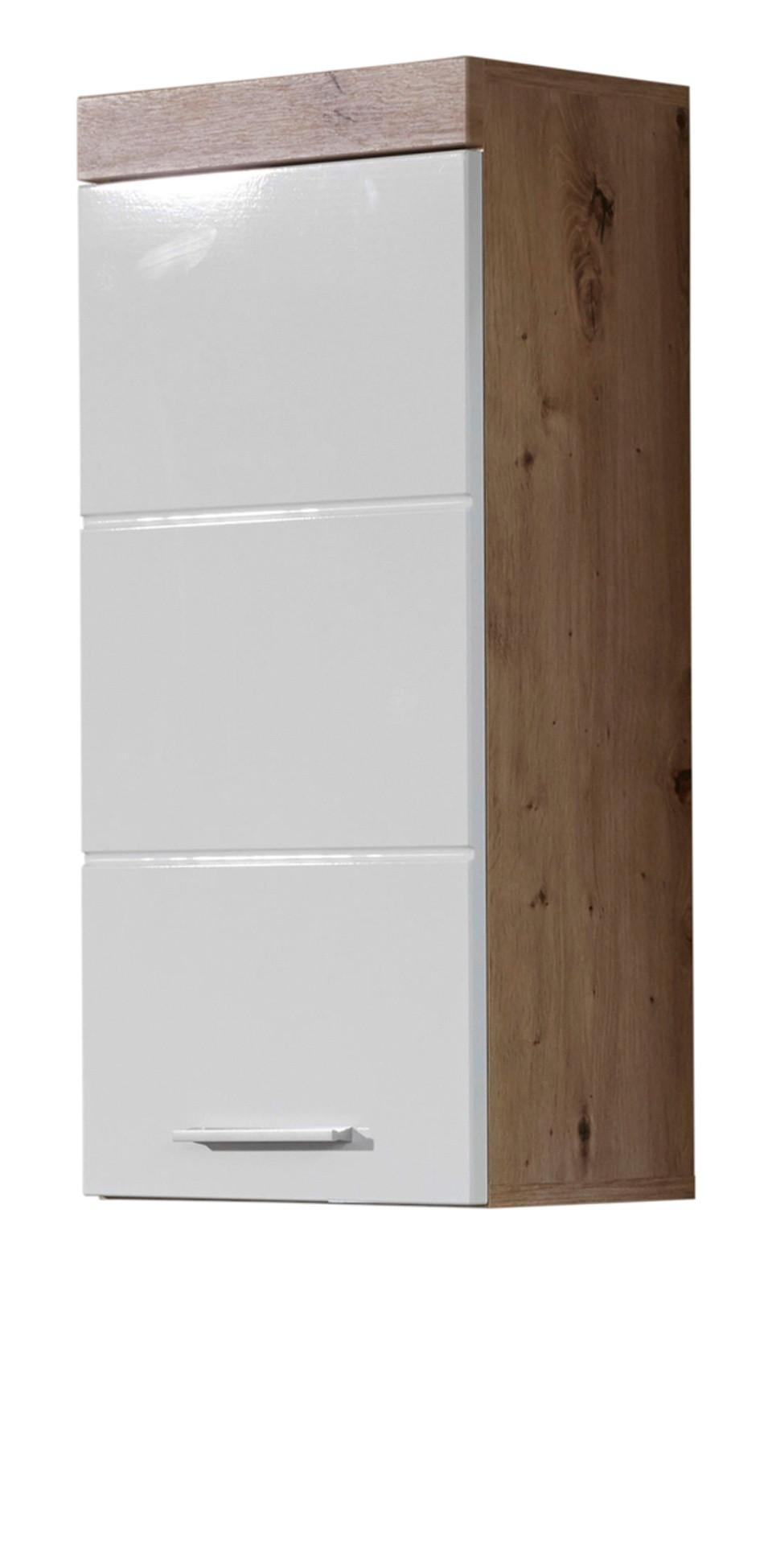 HÄNGESCHRANK weiß Hochglanz, Asteiche 37 x 77 cm, Badschrank hängend - Eichefarben/Weiß, Holzwerkstoff/Kunststoff (37/77/23cm) - Top.Furn