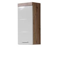 HÄNGESCHRANK weiß Hochglanz, Asteiche 37 x 77 cm, Badschrank hängend - Eichefarben/Weiß, Holzwerkstoff/Kunststoff (37/77/23cm) - Top.Furn