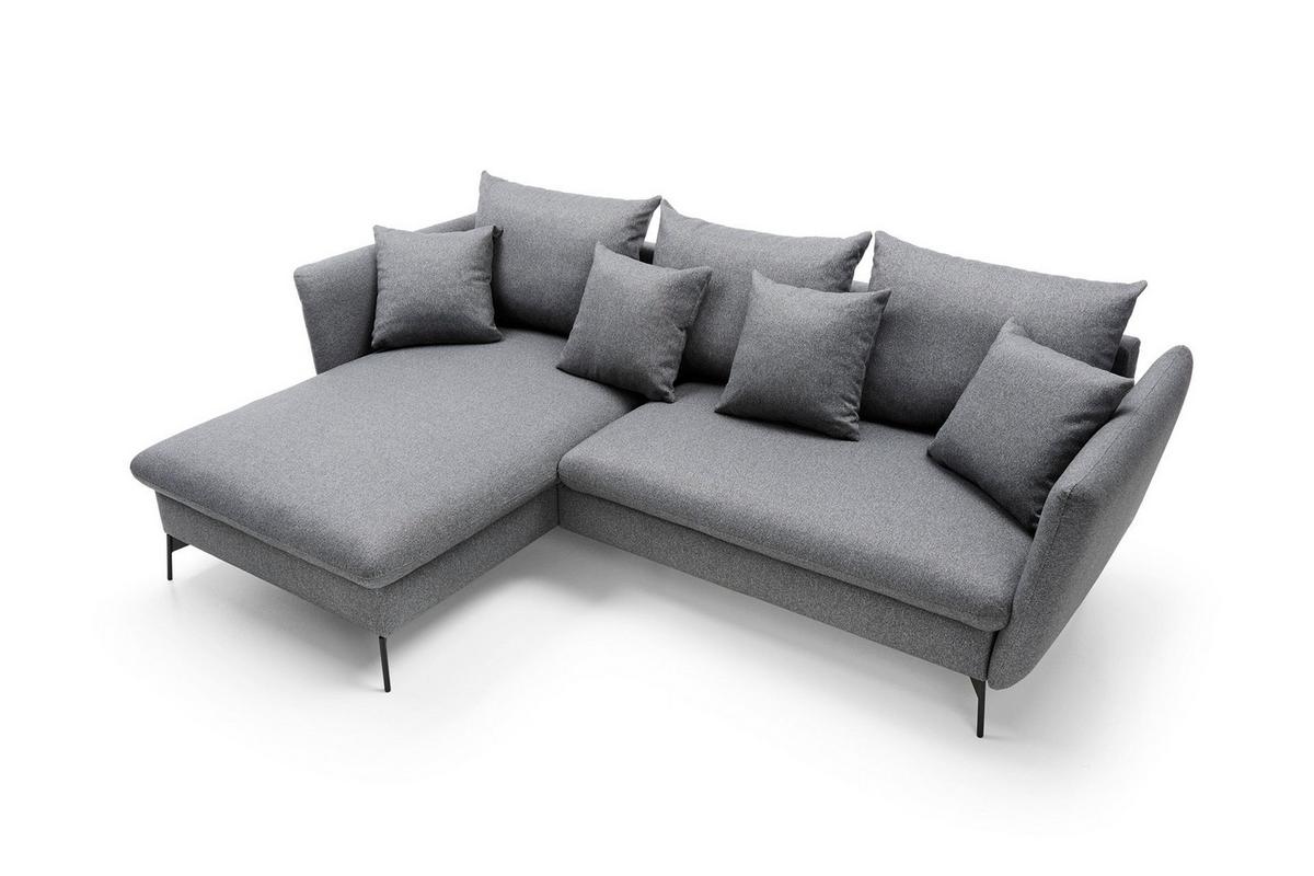 ECKSOFA FERRO Grau Geflochtener Stoff mit Schlaffunktion - Grau, Holz (258/167cm) - MASSENO