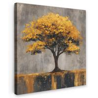 LEINWANDBILD Baum - Blätter - Gold - Abstrakt Deko Wohnzimmer 20x20 cm - Grau, Textil (20/20cm) - MuchoWow