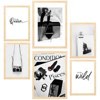 POSTER Set Mit 6 Modefoto A3 & A4 Rahmen Aus Hellem Holz - Beige, Papier (29/3/42cm) - Nacnic