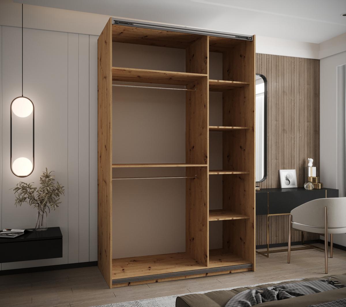 SCHWEBETÜRENSCHRANK 245,5/150/64 2-türig - Schwarz/Weiß, Holz/Metall (150/245/64cm) - Abiks Möbel