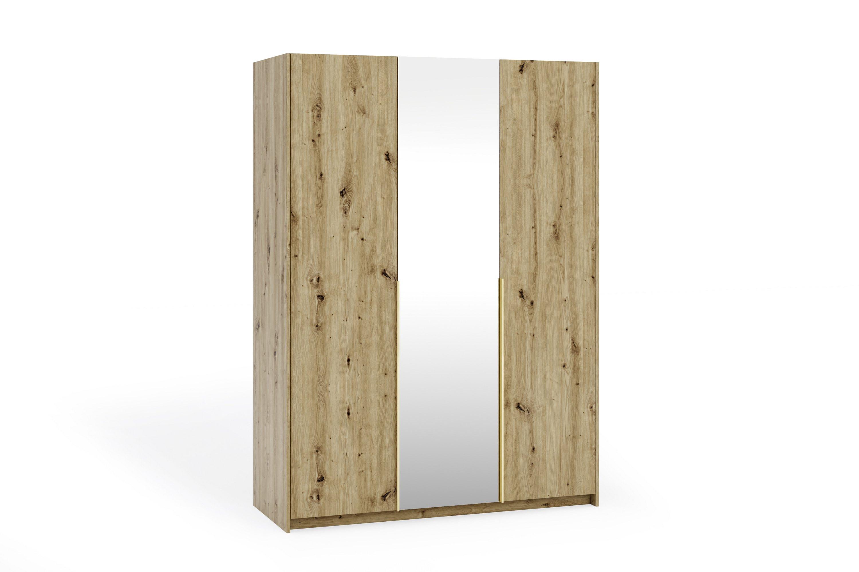 DREHTÜRENSCHRANK THALIA 148/204/58cm 3-türig mit Spiegel Eiche Artisan - Eiche Artisan, Holzwerkstoff (148/204/58cm) - MASSENO