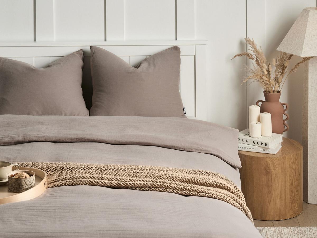 BETTWÄSCHE-SET 150/200 cm Baumwollmusselin Taupe Sumner - Taupe, Textil (150/200cm) - Beliani