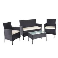 POLY-RATTAN GARNITUR Schwarz, Cremeweiß - Schwarz/Weiß, Kunststoff - MCW