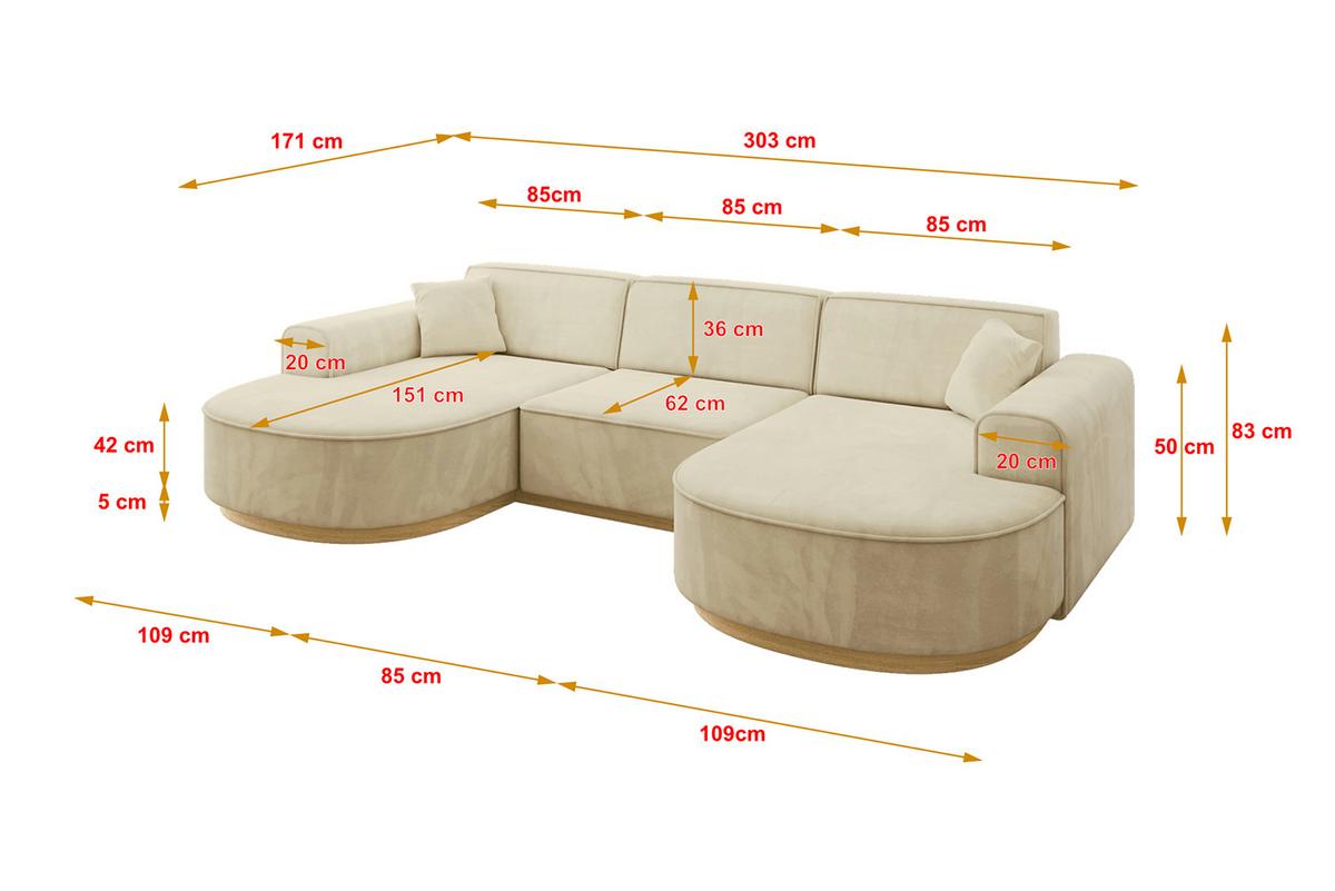 WOHNLANDSCHAFT MARI-U1-v2 - 303x171x83 cm Beige Velours - Beige, Holzwerkstoff/Textil (303/83/171cm) - ALTDECOR