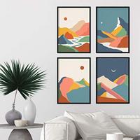 POSTER Set mit 4 ‚Mountain mit Farben Erde‘ A3 Schwarzer Rahmen - Schwarz, Papier (29.7/3cm) - Nacnic