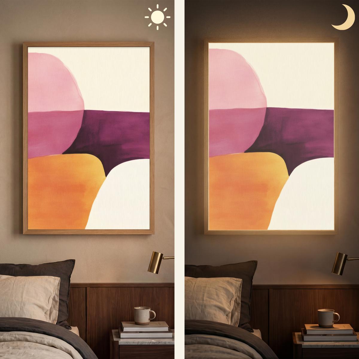 WANDLEUCHTE MIT AKKU Formen - Abstrakt - Farbenfroh 70x100 cm - Rosa, Holzwerkstoff (70/100/8cm) - OnlyWow
