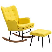 SCHAUKELSTUHL Schwingsessel mit Hocker Armlehnsessel Relaxsessel mit Leinenoptik - Gelb/Schwarz, Holz/Buchenholz (89/90/64cm) - HOMCOM