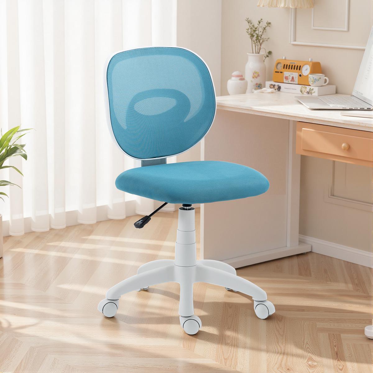 BÜROSTUHL Ergonomischer Schreibtischstuhl mit C-förmiger Rückenstütze, Blau - Blau/Weiß, Kunststoff/Textil (53/89/59.5cm) - HOMCOM