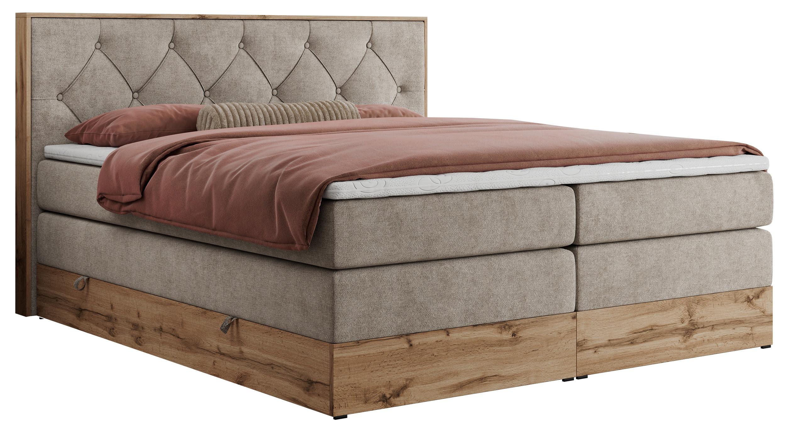 BOXSPRINGBETT VENETO KING 140/200 Beige Struktur - H4 - Beige, Holz/Textil (140/200cm) - MKS