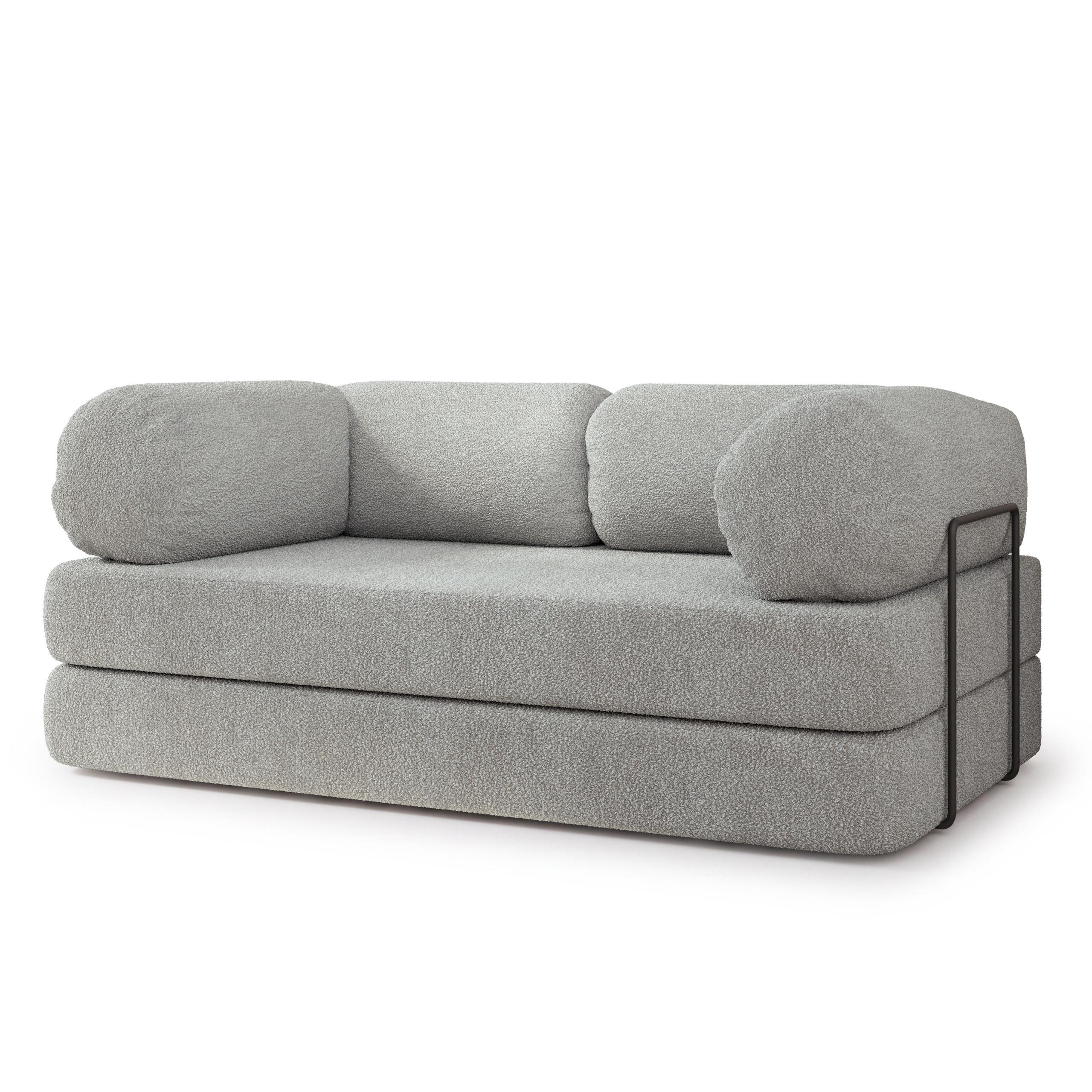 BETTSOFA EIREN aus Schaumstoff Bucle-Stoff Hellgrau Schlaffunktion - Hellgrau, Textil (170/68/80cm) - MASSENO