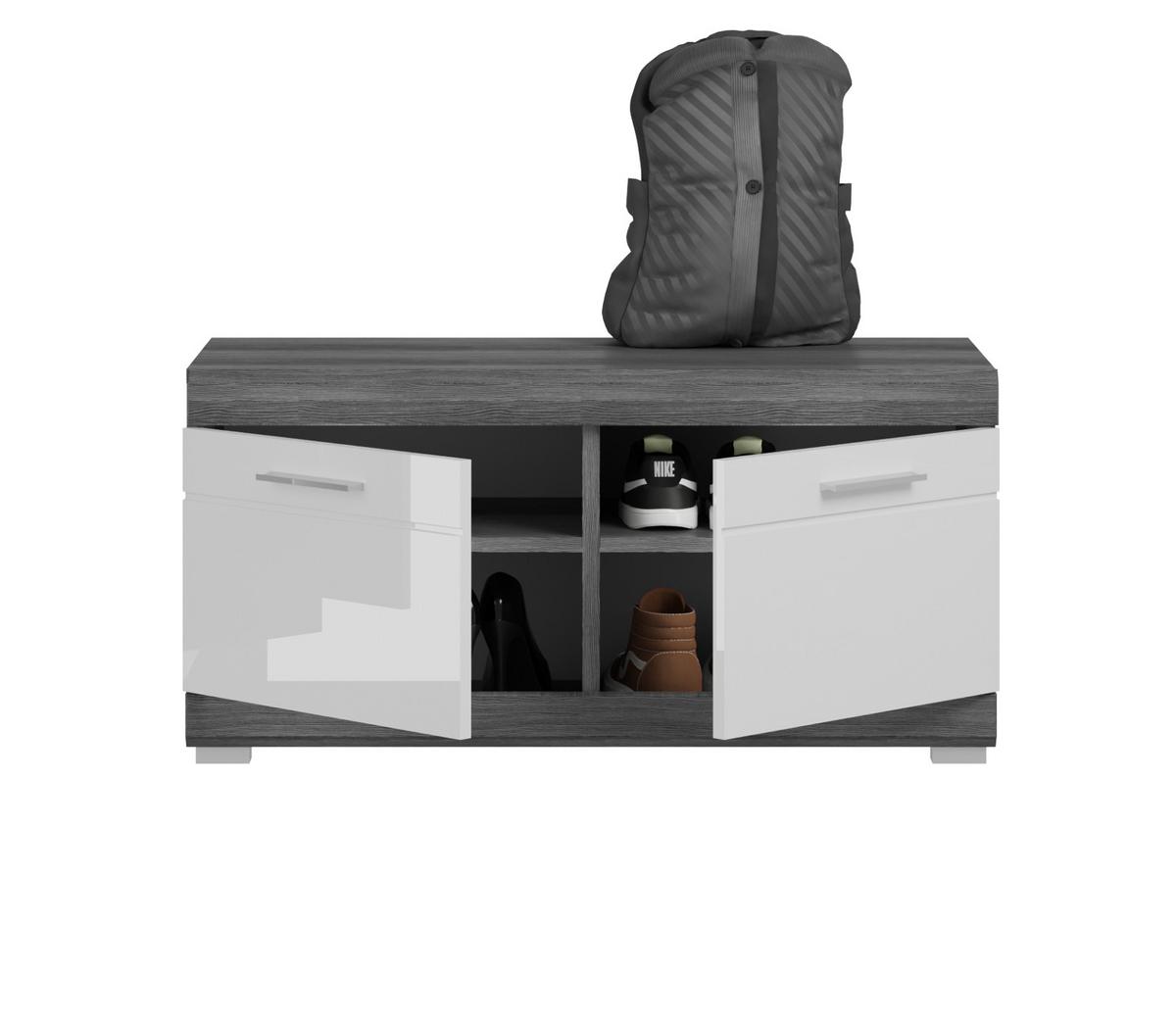 GARDEROBENBANK weiß Hochglanz, Rauchsilber grau, Sitzbank mit 4 Fächern - Chromfarben/Weiß Hochglanz, Holzwerkstoff/Kunststoff (90/44/40cm) - Inn.Furn