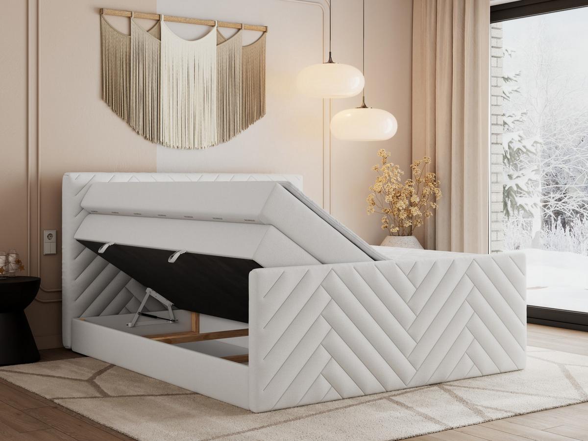 BOXSPRINGBETT PARIS KING DUO - 180/200 - Weiß Kunstleder - H4 - Weiß, Holz/Textil (180/200cm) - MKS