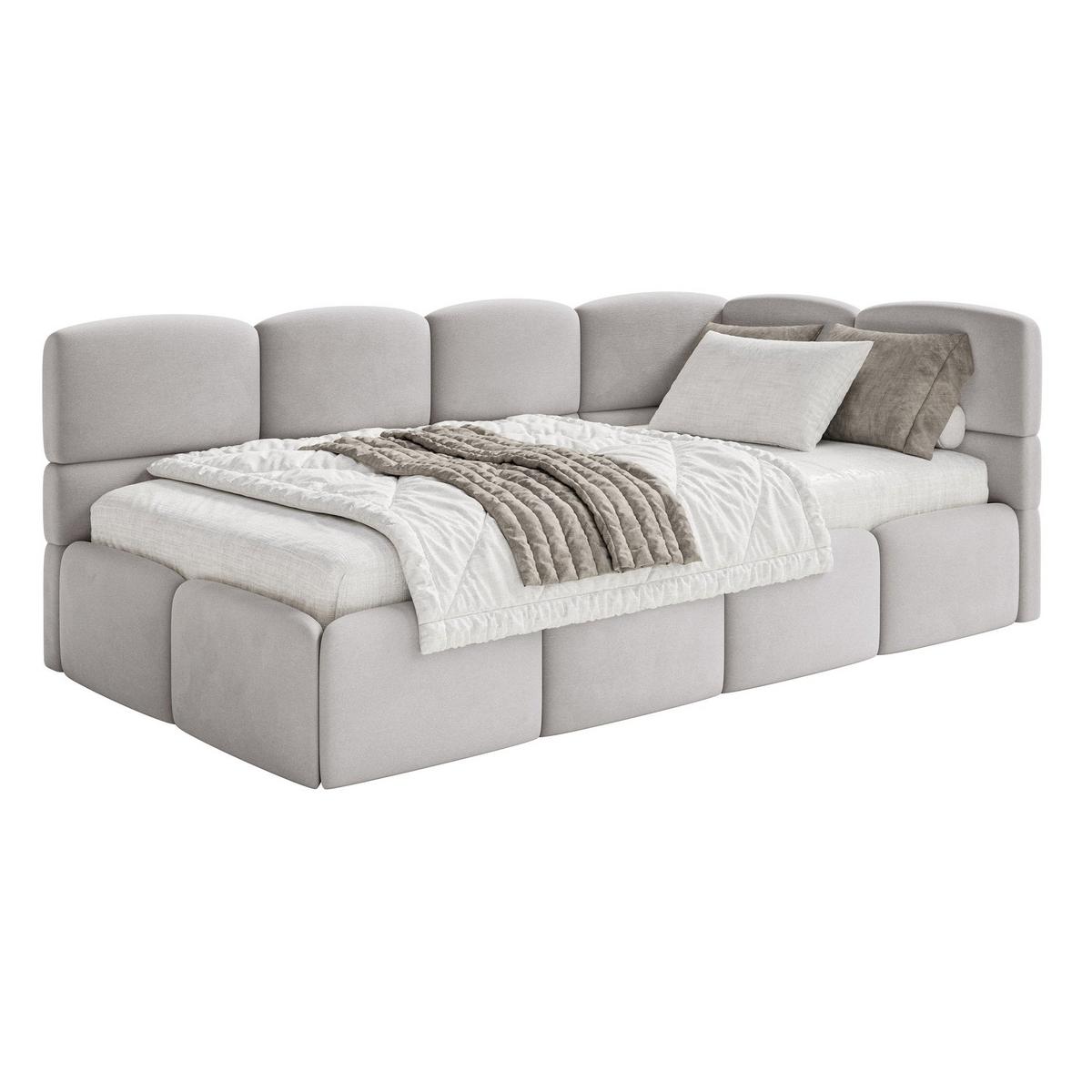 JUGENDBETT Cloudy Hellgrau 120 cm, Easy-Clean-Velours - Hellgrau/Schwarz, Kunststoff/Textil (120/200cm) - Selsey