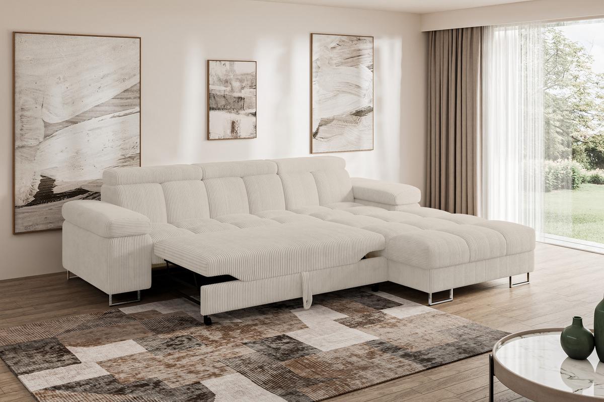 ECKSOFA mit Schlaffunktion Ottomane Rechts COMA L 271x203x79 Beige Cord - Beige, Holzwerkstoff/Textil (203/271cm) - ALTDECOR
