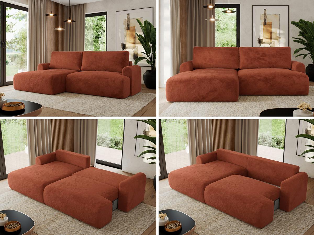 ECKSCHLAFSOFA TONO L Orange Plüsch - links - Schwarz/Orange, Kunststoff/Textil (260/150cm) - MKS